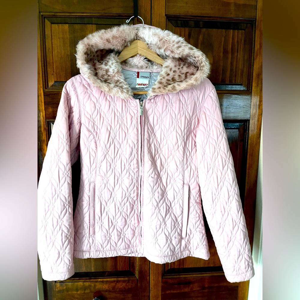 SPYDER Women’s Quilted Pale Pink Leopard Winter Parka Jacket M